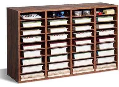 VEVOR Literatur-Organizer Dokumentenablage mit 36 Fächern & herausnehmbaren Regalen, Aktensortierer Briefablage aus Holz, Spanplatte, Aufbewahrung für Büro Klassenzimmer Aktensortierer Dunkelbraun