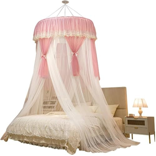 Moskitonetz for die Decke, rundes Kuppel-Spitzenvordachnetz, hängendes Lesezelt for Kinder, geeignet for Schlafzimmer, Wohnzimmer und Wohnung(Pink)