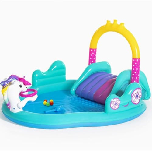 108 78 54 Zoll Aufblasbarer PVC-Schwimmbecken für Kinder mit Rutsche Einhorn-Spielzentrum Wasserspielzentrum für Kinder im Hinterhof