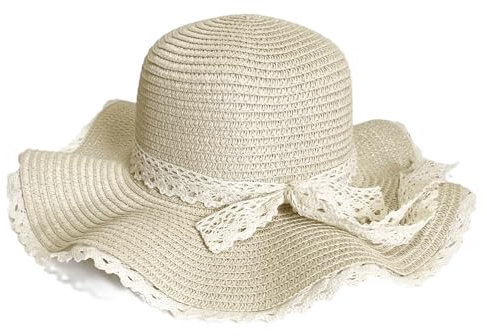 Octtenfe Straw Hat for Women Summer Beach Sun Hats for Girls UPF 50+, Wide Brim Strawhat with Bow Decoration, Visor Hats Ideal for Ladies Outdoor Summer Travel Holiday (Bow)