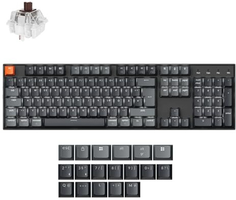 Keychron K10 Version 2, QMK drahtlose mechanische Gaming-Tastatur,Full-Size DE-ISO Layout weiße LED-Backlight USB-C/Bluetooth-Profi-Bürotastatur für Mac/Windows