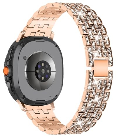 WoPail Cinturino Donna per Samsung Galaxy Watch 8 40mm 44mm, Scintillante Diamante Bracciale di Ricambio Acciaio Inossidabile Cinturino per Samsung Galaxy Watch 8 Classic 46mm - Oro Rosa