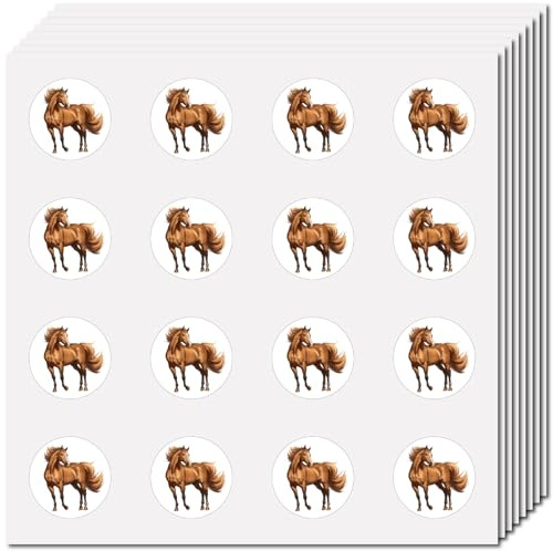 CREATCABIN 8 Sheets 128Pcs Mini Horse Stickers Small Animal Decals Stickers 2.5cm Round Vinyl Waterproof Self-Adhesive Cartoon Peel and Stick for Planner Teacher Reward Journal Laptop Album Decoration