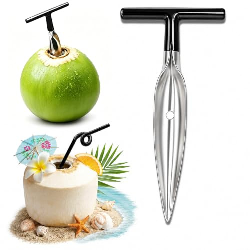 Coconut Opener Tool Stainless Steel Coconut Opener, 3.1 x 6.4 Non-Slip Handle Coconut Tool for Easy Use, Young Fresh Green Coconut Opener Tool Coconut Punch Tool for Home and Outdoor Use