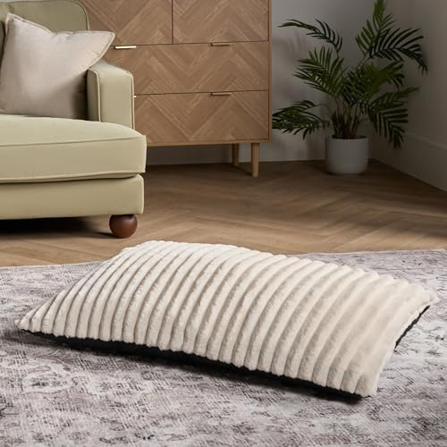 OHS Dog Bed Washable, Ultra Soft Ribbed Fleece Pet Beds for Small Dogs Cats Calming Dog Mat Cosy Warm Fluffy Anti Anxiety Pet Pillow Cushion, Cream - 80 x 60cm