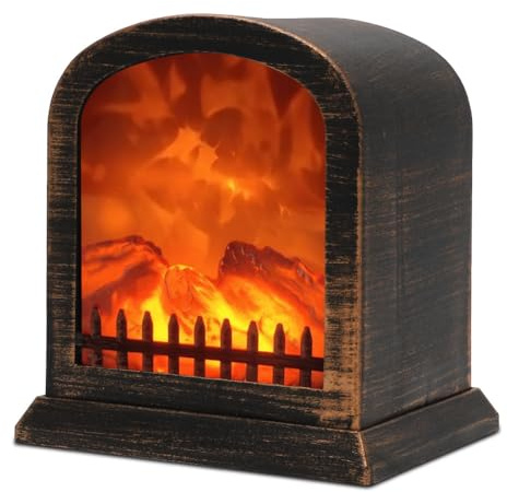Yuragim Led Kamin, Elektrokamin Ohne Heizung Deko Kaminfeuer mit Flammeneffekt, USB &Batteriebetrieben Electric Fireplace Elektrische Kamine für Weihnachtsdeko Tischkamin Ornament Hause (Retro-Kupfer)