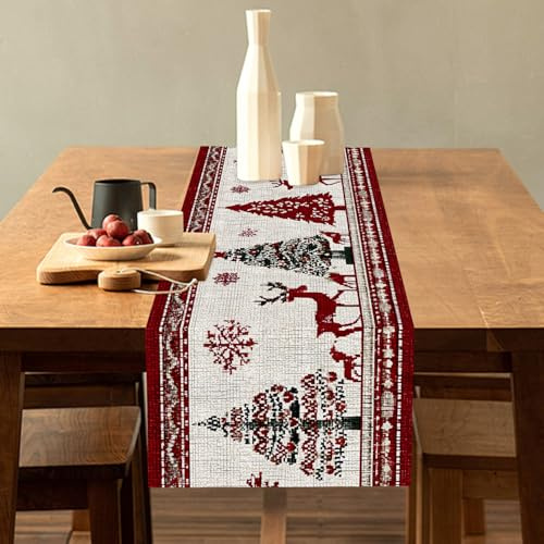 CRYSLOVE Weihnachten Tischläufer, Winter Tischdekoration für Küche, Festliche Partydekoration, 40x100 cm (Elk - Stil 1)