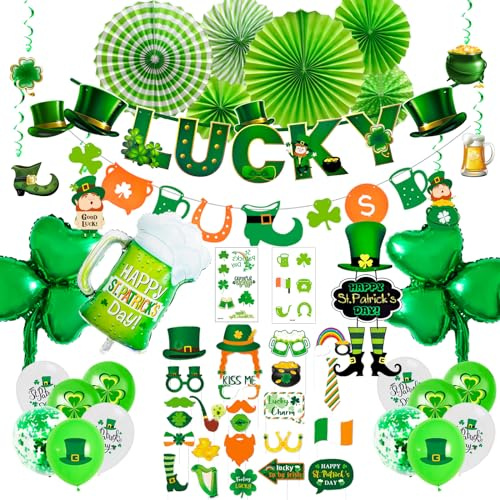 St. Patrick's Day Partydekorationen,69 Stück St. Patrick's Day Party Set-St. Patricks Day Hängende Wirbel,St. Patrick′s Day Luftballons Banner Photo Booth Prop etc St. Patrick's Day Party Deko