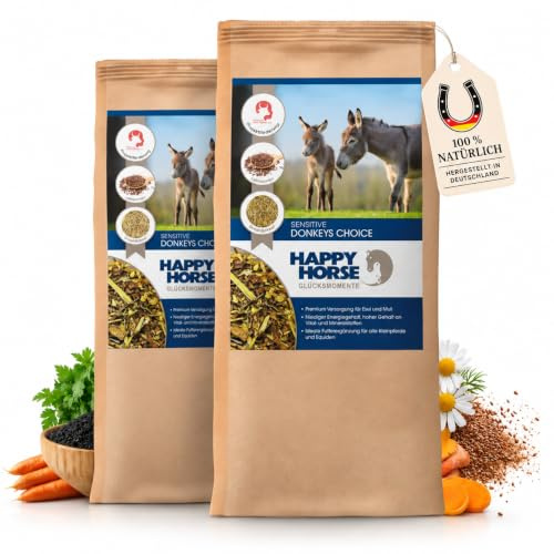 Sensitive Donkey's Choice für Esel, Mulis & Maulesel | 2 x 14 kg | Getreidefrei & melassefrei | Energiearmes Müsli mit Kräutern & hohem Rohfaseranteil | Mineralfutter für leichtfuttrige Equiden