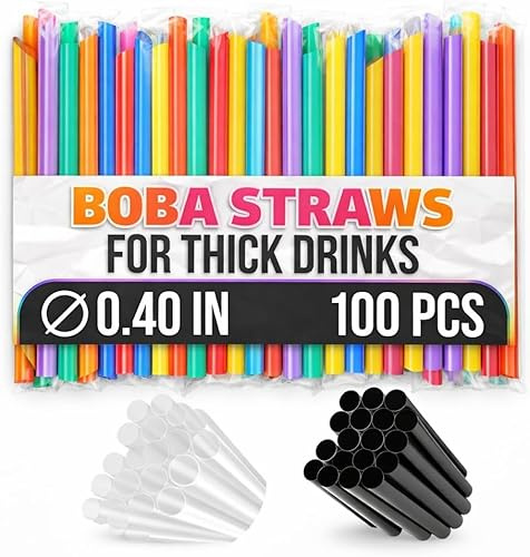 100 Pcs Colored Wide Smoothie Straws – Boba Straws Individually Wrapped for Milkshakes, Bubble Tea & Ice Lattes – Suitable for Cold & Hot Drinks, Large Pack for Quick & Easy Serving