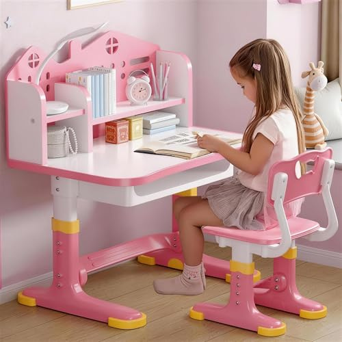 Aislerbee Höhenverstellbarer Kinderschreibtisch mit Stuhl ab 3 Jahren – Ergonomisches Schreibtisch-Set für Kinder mit Schublade & Bücherregal, stabil & mitwachsend, ideal für Lernen, Malen & Basteln