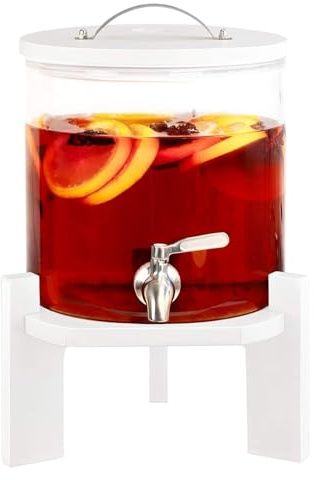 Distributeur De Boissons Avec Robinet – En Verre 5 L Couvercle Et Support Bois Fontaine À Eau, Jus Cocktail, Alcool Simplifiez-Vous La Vie