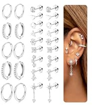14 Paar Ohrringe Gold Silber Ohrstecker Wasserfest - Hypoallergen Chirurgenstahl Ohrringe für Damen CZ Flatback Medizinische Ohrstecker und Klein Ohrring Creolen Helix Tragus Conch Piercing Set