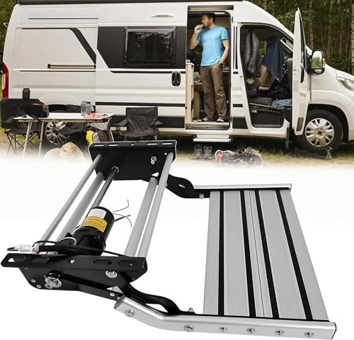 TONGDAJINBAO Marches D'escalier Pliables en Alliage D'aluminium pour Camping-Car, Marches Électriques avec Éclairage LED pour Camping-Cars, Caravanes Et Fourgons Aménagés(24V,Single Layer Step)