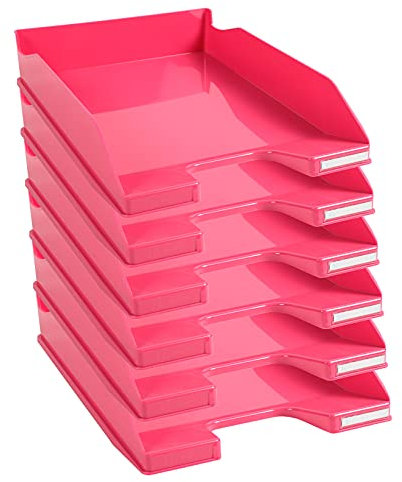 Exacompta 113284D 6er Pack Premium Briefablage Combo Midi DIN A4. Ideale Briefkörbe für Ihre Organisation. Robuste und stapelbare Ablagekörbe himbeer glossy