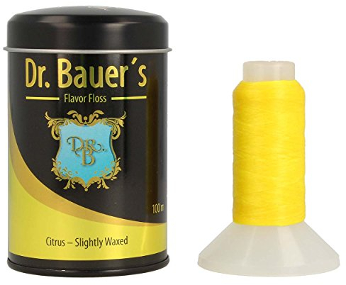 Dr. Bauers Premium Zahnseide 100m in stylischer schwarzer Metalldose mit Deckel, nachfüllbar, mit Zitrus Geschmack - leicht gewachst
