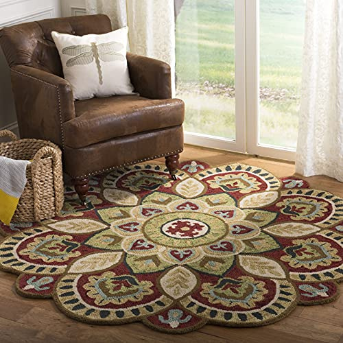 SAFAVIEH Traditionell Teppich für Wohnzimmer, Esszimmer, Schlafzimmer - Novelty Collection, Kurzer Flor, Rot und Taupe, 160 x 160 cm