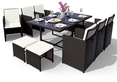 Swing & Harmonie Sitzgruppe Garten - Rattanmöbel Outdoor - Robuste Gartenmöbel - Hochwertige Gartengarnitur - Garten-Essgruppe - Outdoormöbel - Esstisch (11-Teilig, schwarz)