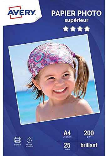 Avery Fotopapier, 25 Blatt, Weiß, glänzend, 200 g, 5 Stück A4 Tintenstrahldrucker