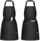 Viedouce 2 Pack Schürze,Baumwolle Kochschürze mit Taschen für Frauen Männer,Verstellbarem Schwarz Küchenschürze,Grillschürze,Backschürze,Chef Garten BBQ Schürzen,Einfach zu Reinigen, Schwarz