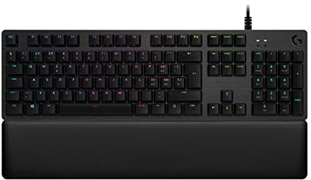 Logitech G513 Tastiera Gaming Cablata Meccanica con Poggiapolsi, RGB LIGHTSYNC, GX Red Lienear Switch, Telaio in alluminio spazzolato, Tasti Personalizzabili, USB, QWERTY US Layout, Carbon, Nero
