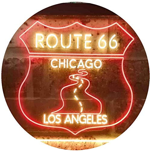 ADVPRO Route 66 Chicago to Los Angeles Garage Dual Color LED Barlicht Neonlicht Lichtwerbung Neon Sign Rot & Gelb 400 x 300mm st6s43-i3434-ry