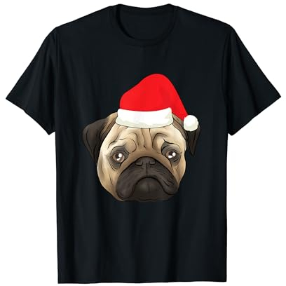 Mops mit Weihnachtsmann-Mütze Pug Hund Weihnachten Geschenk T-Shirt