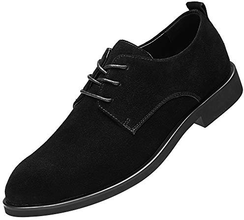 rismart Hombre Ante Oxford Semi Casual Zapatos de Cordones para Boda Trabajo Negocios(Negro,44 EU)