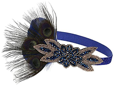 Sharplace Damen 1920s Stirnband 20er Jahre Feder Haarband Kopfband Kopfschmuck Kostüm Cocktail Accessoires, Navy blau