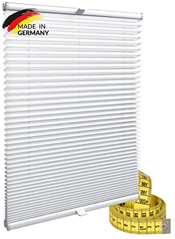 Gardinen21 Klemmfix Plissee nach Maß ohne Bohren | Jalousien Rollo mit Klemmträger | Sonnenschutz und Sichtschutz |Maßgefertige Fenster & Türen Rollos in Weiß