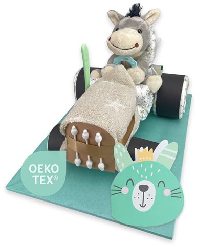 Windeltorte ® - Windeltorte Traktor für Jungen und Mädchen | Windeltraktor - Traktorwindeltorte | Geschenk zur Geburt | Taufgeschenk | Geschenk zur Babyparty - Premium Windeltorte (Neutral/Unisex)