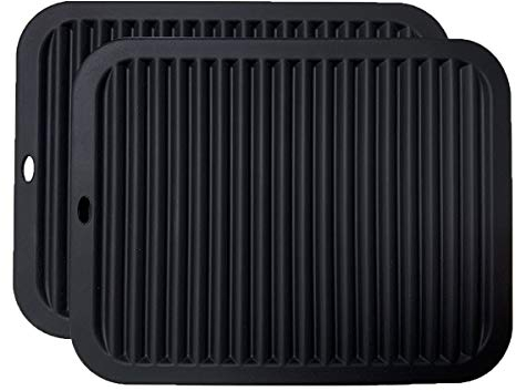 2 Pack Large Silicone Trivet Mats,Heatproof Hot Pads Pot Holder,9x12 Non Slip Flexible Durable Heat Resistant Pot Coaster Kitchen Countertop Table Mats (Wavy Black)