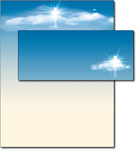 Religiöses Briefpapier mit Umschlägen, Motiv Kreuz im Himmel, 40 Sets
