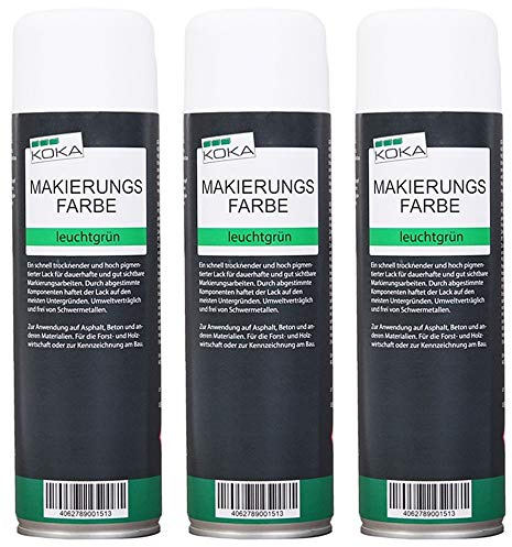 KOKA Lot de 3 sprays de marquage pour signalisation forestière - 500 ml - Vert clair