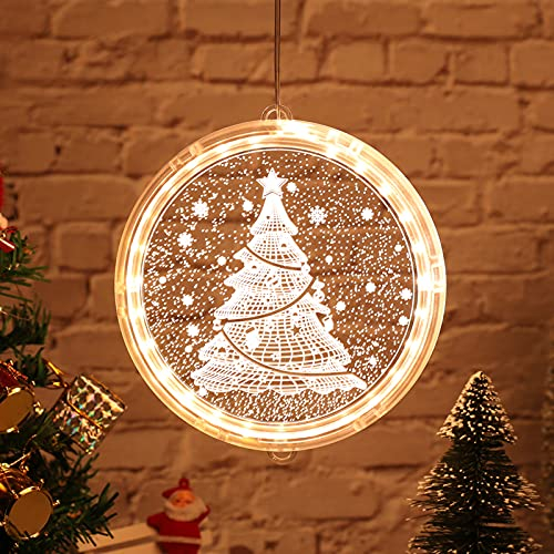 Weihnachtsbeleuchtung im Fenster, LED-Weihnachtsbeleuchtung im Innenbereich, batteriebetrieben, 3D-Weihnachtsbeleuchtung im Freien, für Hochzeit Gartenparty Home Schlafzimmer (Weihnachtsbaum, 24cm)