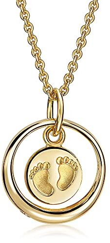 Xaana Taufkette Taufring mit Zirkonia und Babyfüße-Einhänger aus 585er Gelbgold inkl. vergoldeter Silberkette 36/38cm AMZ0538