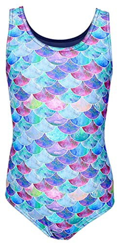 Aquarti Mädchen Badeanzug mit Ringerrücken Print, Farbe: Meerjungfrau Lila/Dunkelblau, Größe: 128