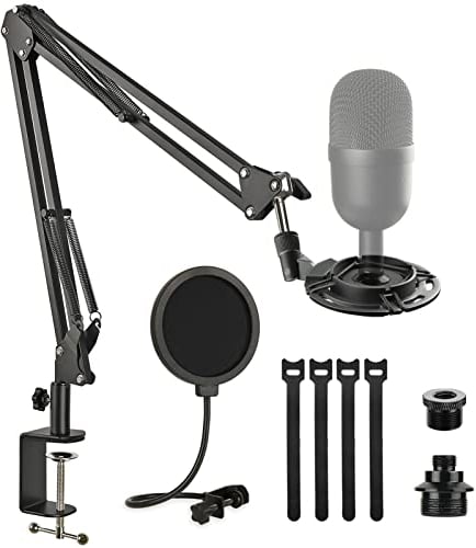 Frgyee Seiren Mini Einstellbare Mikrofonständer, Aufhängung Scherenarm Mikrofon Ständer Mit Pop Filter, Mikrofonspinne und Kabelbindern, Verbesserte Hochleistungsklemme für Razer Seiren Mini Mikrofon
