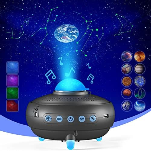 Homonic Projecteur LED ciel étoilé avec 12 constellations et 10 planètes avec haut-parleur de musique Bluetooth et voix et minuterie Projecteur étoilé pour enfants adultes Gris Foncé