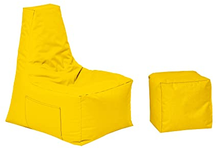 MB MILLINDABAG – Optimal Sitzsack mit Lehne & Hocker - für Kinder und Erwachsene – Sessel – Kissen – Indoor & Outdoor – Gaminggeignet & bereits gefüllt - Sitzkissen Bodenkissen (Gelb)