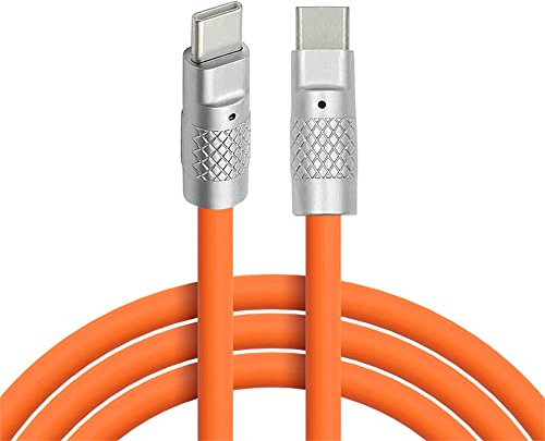 cablecc Type C USB-C to USB-C Liquid Silicone Ultra Soft 120W Power USB2.0 Data Orange Cable Fast Charge for Laptop Tablet Phone 2M