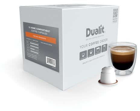 Indian Monsoon Home Compostable Coffee Capsules by Dualit - Compatible With Nespresso - 50 Servings - 5 X 10 Pk of Premium Eco Friendly Fairtrade Coffee Pods - 100% Home Compostable Capsules