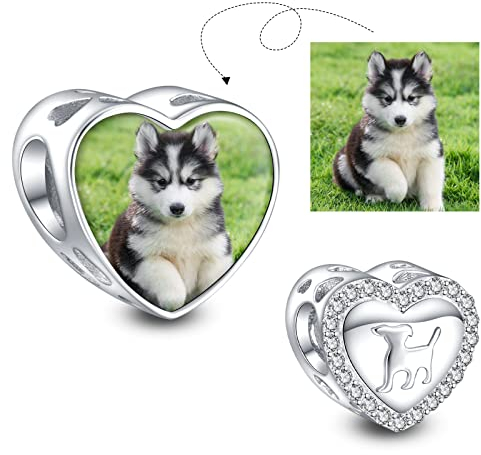 NINGAN 925 Argento Sterling Personalizzato Cucciolo Foto Charm Adatto per Donna Bracciali e Collane Perline Gioielli Diy