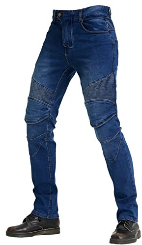 HOMDECR Pantalones vaqueros para mujer de corte entallado con protectores de rodilla y cadera, elásticos, ajustados, pantalones de motocicleta, pantalones de protección para motociclismo (azul, S)