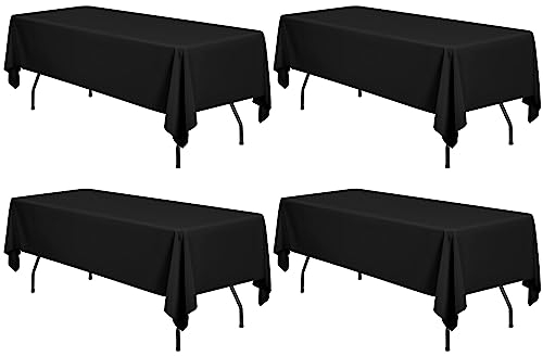 4 Stück Schwarze Rechteck Tischdecken für 8 Fuß Tisch, 153 x 320cm Polyester Tischkleidung, Faltenbeständige waschbare Stoff Tischdecke, Wiederverwendbare Tischdecke für Buffet Party Hochzeit