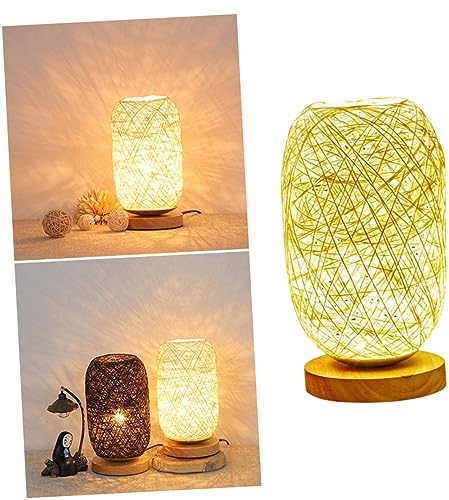 OSALADI Puppenbrille Kugellampe Lampe Mit Holzsockel Nachtlicht Für Schlafzimmer Rattanlicht Kugelleuchten Aus Rattan Kugellichter Tischlampe Hölzern Partydekorationen