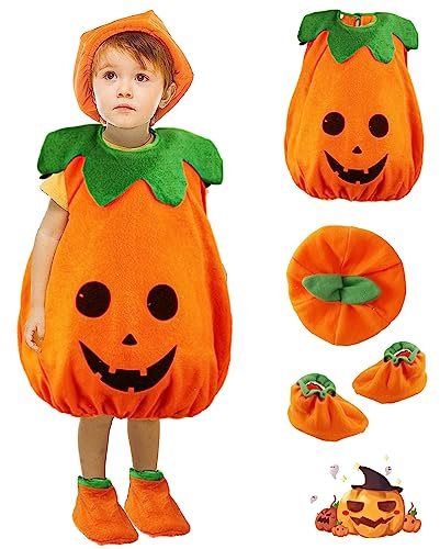 Heartsking Kürbis Kostüm,Baby Kürbis Kostüm Karnevals-Kostüme Halloween Kostüm Kleinkind mit Hut für Pumpkin Halloween Cosplay Party Kleidung für Mädchen Jungen