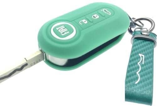 Nordecco Custodia portachiavi in silicone con anello, per Fiat 500 500L Lounge Abarth Grande Punto Brava Panda Stilo Linea (custodia verde menta chiaro, portachiavi verde)