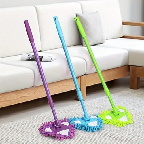 Lavavetri 3 in 1 Manico Bastone Telescopico Serramenti Porte Finestre Vetrate Professionale Lavapavimenti Parquet Marmo Piastrelle Mocio Mop Triangolare Rotante Pulizia Estensibile (MOP BLU)