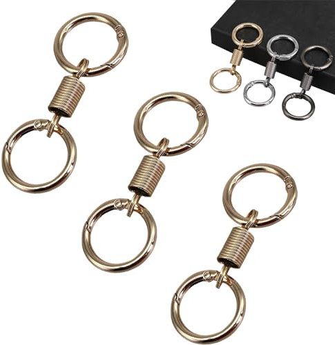 MMUNNA Nordic Retro Spring Double Ring Keychain,3PCS Spring Shaped Keychain Accessories,Spring Keychain, Zinc Alloy with Key Ring Key Chain, Wallet Clip Buckle (Gold,One Size)